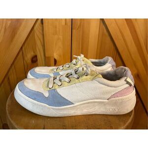 Roxy Womens Charlie Sneakers Sz 8 White Blue Pastel Fabric Lace Up Casual Shoes